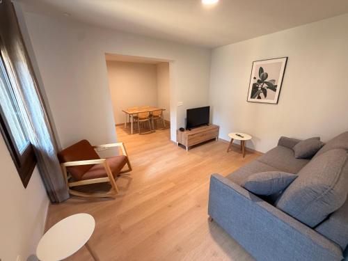 a living room with a couch and a tv at Apartamentos Ésera in Santa Liestra y San Quílez