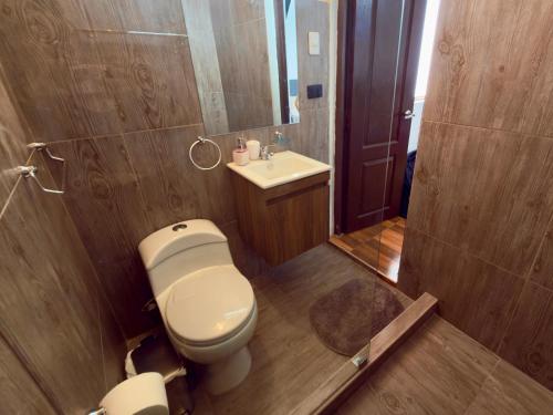 a bathroom with a toilet and a sink at Huacachina Desert II in Ica
