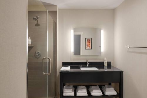 a bathroom with a sink and a shower at Wingate by Wyndham Hurricane Zion National Park in Hurricane