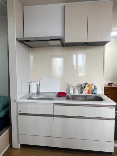 a small kitchen with a sink and a counter top at スペース海浜幕張ハウス in Chiba