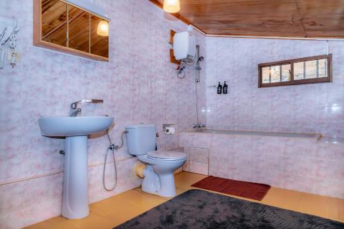 a bathroom with a toilet and a sink at Glenbourne Bungalow in Galaha Town