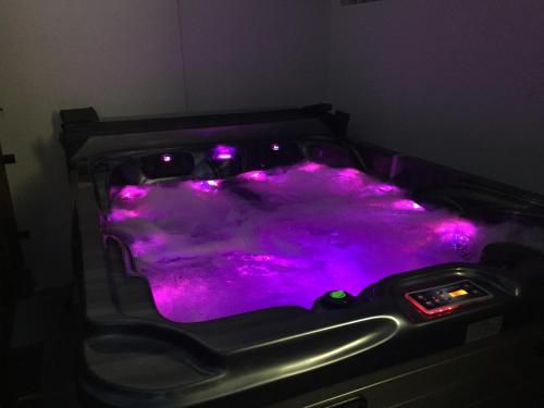 a video game with purple lighting in a room at Les Pailles en Queue - Vue mer - Appartements de Charme & Standing in Sainte-Marie