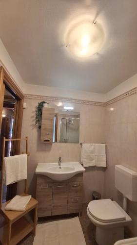 a bathroom with a sink and a toilet at piccola Villa La Palma in Colazza