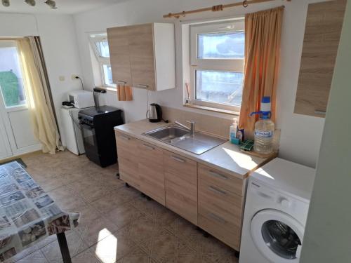 a kitchen with a sink and a washing machine at Millies Place in Elkhovo