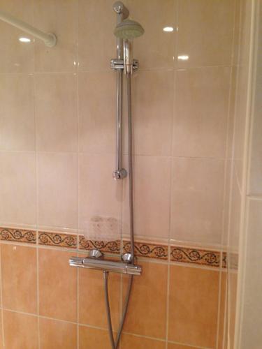 eine Dusche mit Duschkopf im Bad in der Unterkunft Vakantiehuis in het centrum van Domburg in Domburg