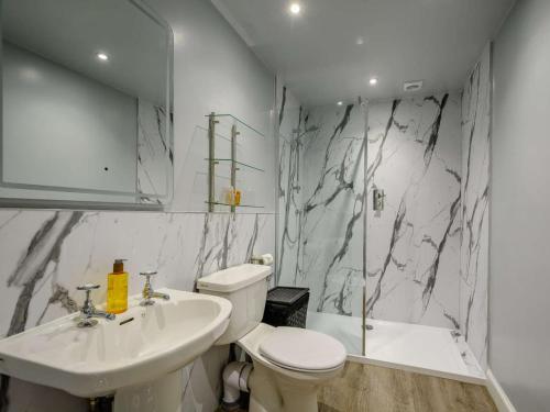 a bathroom with a toilet and a sink and a shower at 2 Bed in Sanquhar oc-89402 in Sanquhar