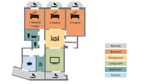 a generalized floor plan of aominium at Spacious 3BR, 2BT with 5 balconies in Bucharest