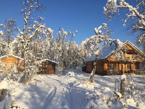 a log cabin in the snow with snow covered trees at Ösjan 12 - Bruksvallarna in Bruksvallarna