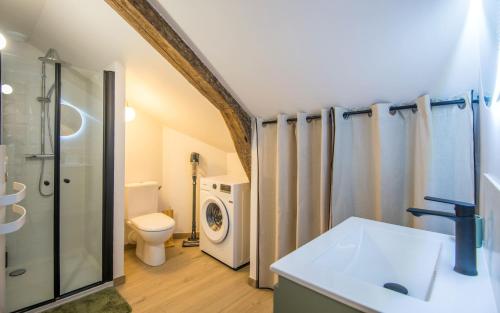 a bathroom with a shower and a toilet and a sink at La Nef - Climatisation, Parking & Wifi à 150m de la Cathédrale in Rodez