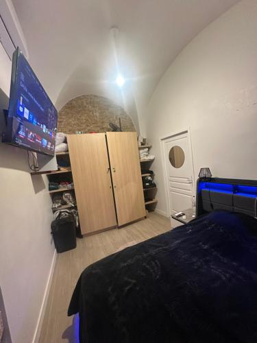 a bedroom with a bed and a flat screen tv at Magnifique appartement neuf Bellecour in Lyon