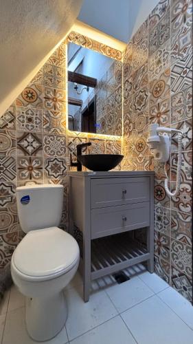 a bathroom with a toilet and a sink at Conacul Fluturilor in Sinaia