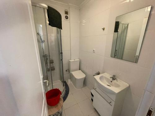 a bathroom with a toilet and a sink and a shower at La Cenia in Denia