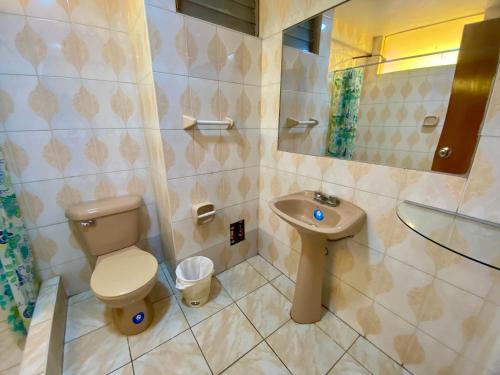 a bathroom with a toilet and a sink at Nayras Puno Hotel in Puno