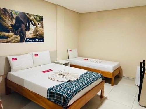 a bedroom with two beds and a painting on the wall at Gaivota Hotel in Eldorado dos Carajás