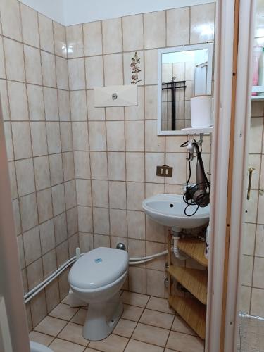 a bathroom with a toilet and a sink at Marilleva 1400 - Alpine Apartment in Marilleva