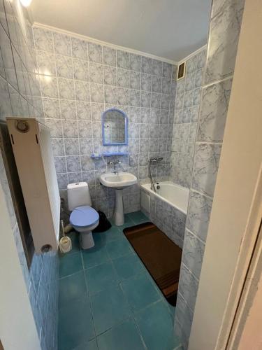 a bathroom with a tub and a sink and a toilet at Річкова Поляна in Polyana