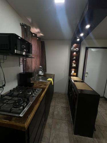 a small kitchen with a stove and a sink at Chocolate condo in San Felipe