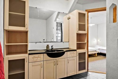 a bathroom with a sink and a mirror at JB380-Fjerritslev-Gottrupvej-311-C in Fjerritslev