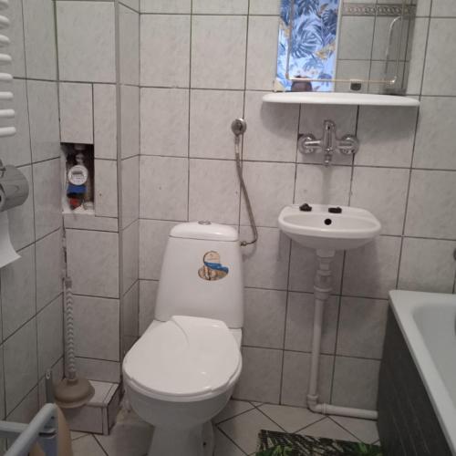 a small bathroom with a toilet and a sink at Gościnne Gniazdo in Będzin
