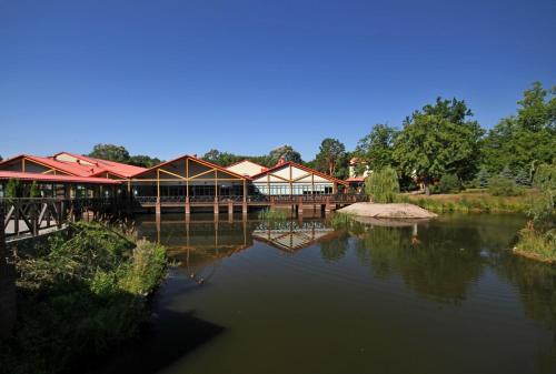 a building with a bridge over a body of water at Stacja Nowa Gdynia Bed & Breakfast Aquapark in Łódź