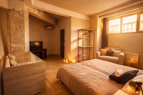 a bedroom with a large bed and a television at Mulhouse City Loft in Mulhouse