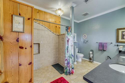 a bathroom with a shower and a sink at Private Hot Tub & Epic Views in Superstition Mtns! in Apache Junction