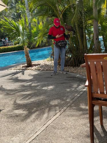 a man standing in front of a pool at 2bd apartment in Nuevo Vallarta
