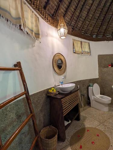 a bathroom with a sink and a toilet at Lala Land Lodge in Kizimkazi