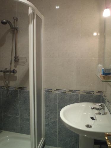 a bathroom with a sink and a shower at Pensión Galatea in O Vicedo