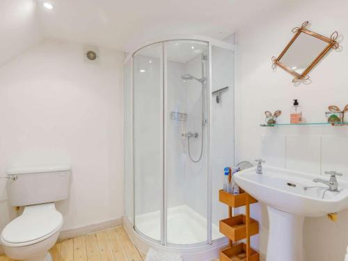 a bathroom with a shower and a toilet and a sink at 1 Bed in Pershore oc-redco in Upton Snodsbury