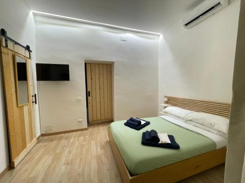 a bedroom with a bed and a flat screen tv at La Maison De Rennì in Viterbo