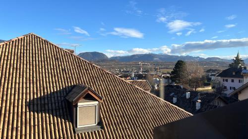 a view of a roof with mountains in the background at Mar Dolomiti Suite by Ca-Sa Check in San Michele