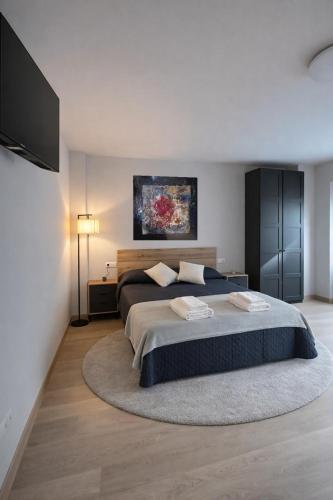 a bedroom with a large bed and a television at Apartamento exclusivo Muralla de Lugo 1.1 in Lugo