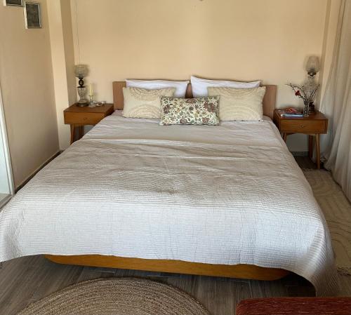 a large bed in a room with two night stands at Danube River Cottage - Bezdan in Bezdan