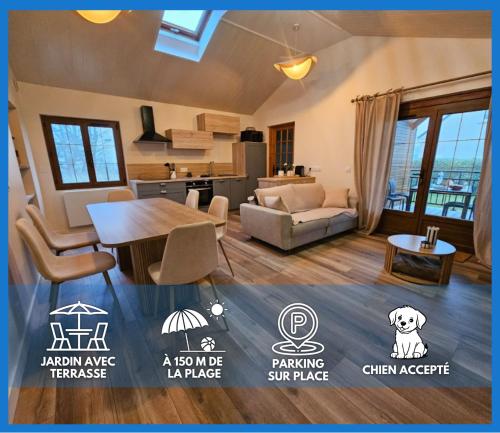 Horizon Marin maison plain pied à 150m de la plage d'Asnelles, vue mer d'une chambre, entièrement rénovée en 2026, jardin, belle terrasse au coeur des plages du débarquement, proche de tous commerces, près de Bayeux