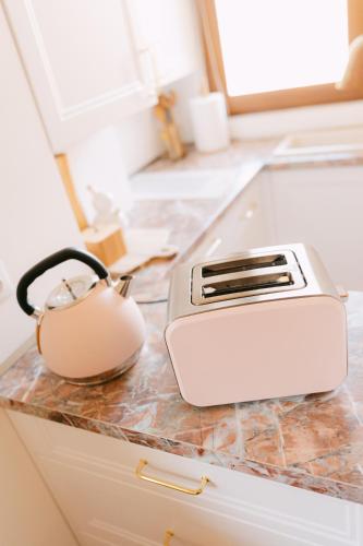 a toaster sitting on top of a kitchen counter at The Loft in Sovata
