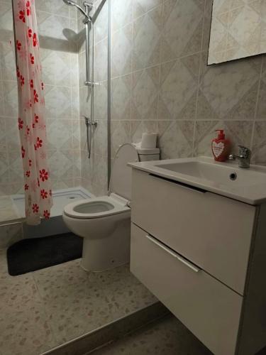 ein Badezimmer mit Toilette, Waschbecken und Dusche in der Unterkunft Chambre d'hôte près de Pairi Daiza Mons ENGYH house 1 in Lens