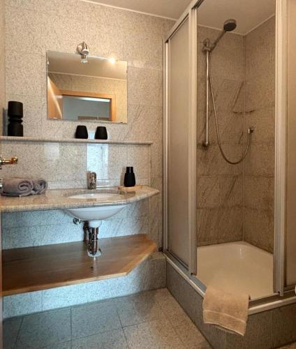 a bathroom with a sink and a shower at Upland-Living in Willingen