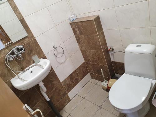 a bathroom with a toilet and a sink at Kennedy House in Lyetnitsa