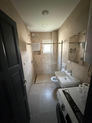 a bathroom with a toilet and a sink at Eden apartments in Tivat