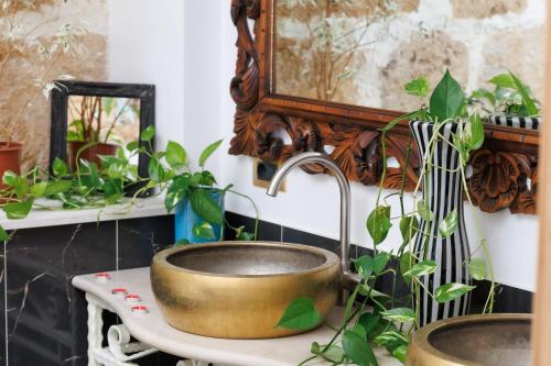 a bathroom with a sink and a mirror and plants at Ire' Luxury Suite in Avola