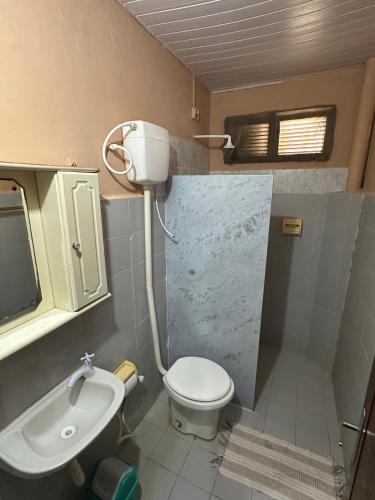 a small bathroom with a toilet and a sink at Pousada Casa do Josef in Canoa Quebrada