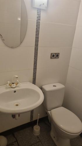 a bathroom with a white toilet and a sink at Bauernhof Privatzimmer Free WiFi Gemeinschaftsbad in Hausbreitenbach