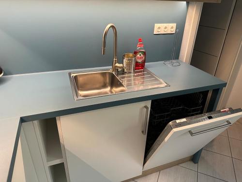 a kitchen counter with a sink and a dishwasher at Sea You - Apartments in Avlákia