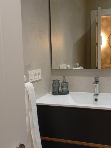 a bathroom with a sink and a mirror at Las Meanas Presbítero 6 in Avilés