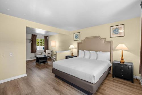 a hotel room with a bed and a desk at Rose Garden Inn - San Jose Airport in San Jose