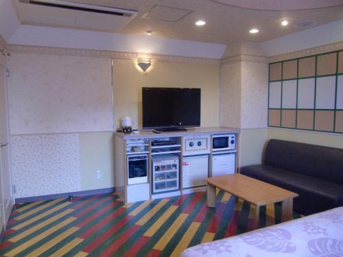 a small living room with a couch and a television at GOLF Kofu Showa(Adult Only) in Kofu