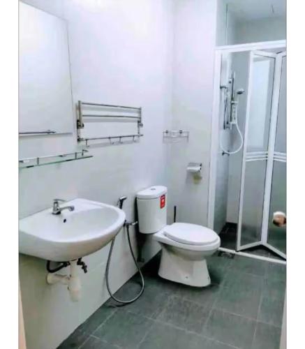 a bathroom with a toilet and a sink and a shower at daisy apartment taiping in Taiping