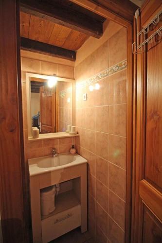 a bathroom with a sink and a mirror at Les landes in Champnétery