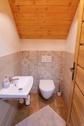 a bathroom with a toilet and a sink at Chata Relax 1 in Pribylina